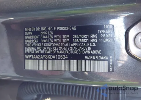 2019 Porsche Cayenne из США, поврежденный, VIN WP1AA2AY3KDA10534